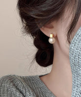 Art White Sterling Silver Overgild Pearl Stud Earrings