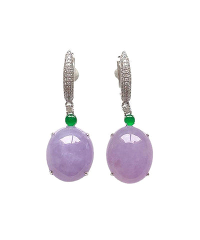 Pendientes colgantes de jade y circonita con incrustaciones de plata de ley morada Pendientes colgantes de jade y circonita con incrustaciones de plata de ley morada