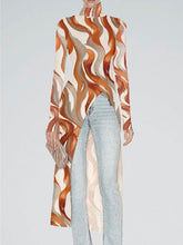 Casual Skinny High-Low Printed High-Neck T-Shirts Tops