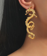 European and American Ins Style Exaggerated Golden Dragon Drop Earrings