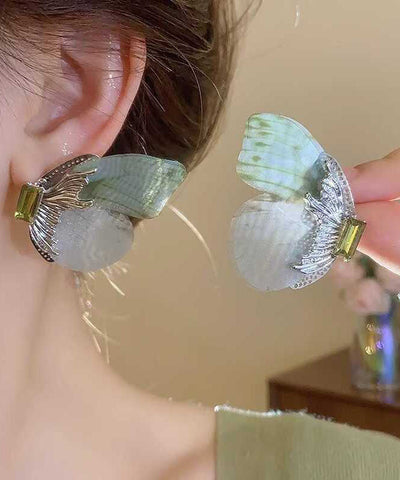 Oversize Light Green Sterling Silver Alloy Zircon Butterfly Stud Earrings Oversize Light Green Sterling Silver Alloy Zircon Butterfly Stud Earrings