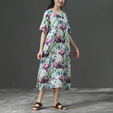 Vestido informal de lino con mangas cortas y estampado floral