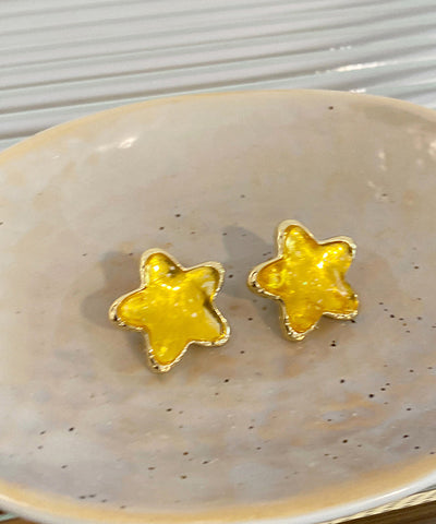 New Yellow Alloy Resin Star Stud Earrings New Yellow Alloy Resin Star Stud Earrings