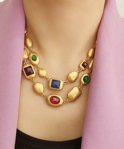 Collar de moda con bicapa de esmalte de colores y cobre dorado  Collar de moda con bicapa de esmalte de colores y cobre dorado