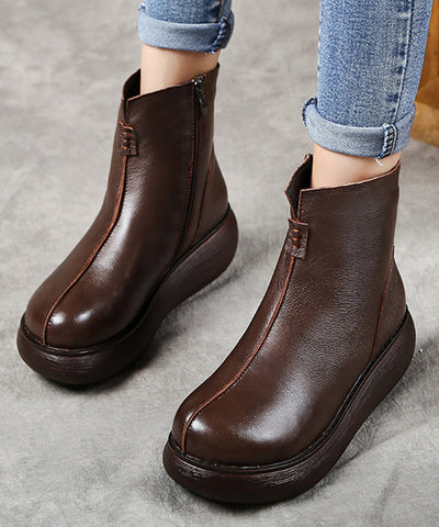 Chocolate Cowhide Leather Splicing Retro Ankle Boots Chocolate Cowhide Leather Splicing Retro Ankle Boots