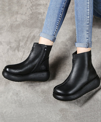 Chocolate Cowhide Leather Splicing Retro Ankle Boots Chocolate Cowhide Leather Splicing Retro Ankle Boots