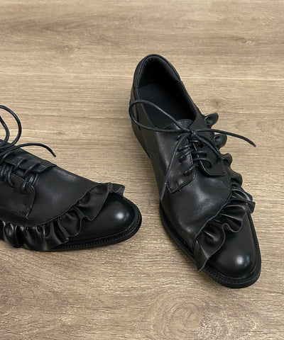 Original Design Schwarze Schnürschuhe mit Rüschen und Spleißen für Plattfüße  Original Design Schwarze Schnürschuhe mit Rüschen und Spleißen für Plattfüße