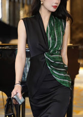 Modisches Colorblock-Shirt mit V-Ausschnitt, gestreift, Patchwork, schmeichelhaft, ärmellos