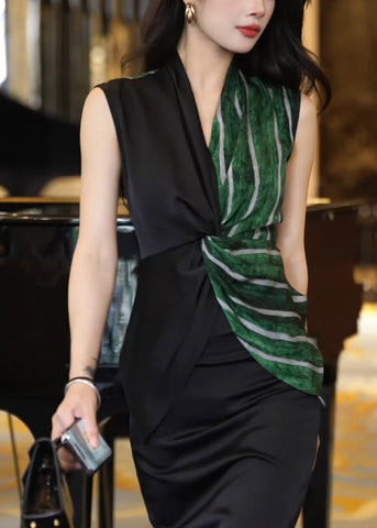 Modisches Colorblock-Shirt mit V-Ausschnitt, gestreift, Patchwork, schmeichelhaft, ärmellos  Modisches Colorblock-Shirt mit V-Ausschnitt, gestreift, Patchwork, schmeichelhaft, ärmellos