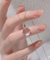 Moderne Halskette mit Anhänger aus Sterlingsilber mit Rosenkristall