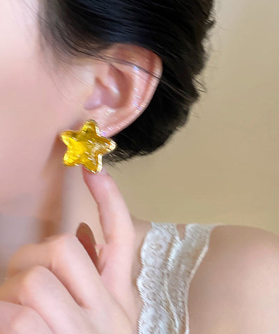 New Yellow Alloy Resin Star Stud Earrings New Yellow Alloy Resin Star Stud Earrings