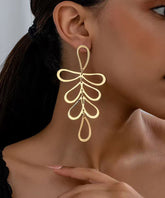 Boho Gold Stainless Steel Alloy Floral Hollow Out Drop Earrings
