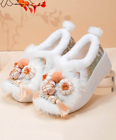 Lila Retro Handgefertigte Plateau-Ballerinas mit flauschiger Wolle im Spleiß-Design  Lila Retro Handgefertigte Plateau-Ballerinas mit flauschiger Wolle im Spleiß-Design