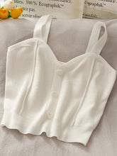 Damen Crop Top Pullover Tank Top Button Up V-Ausschnitt Ärmelloses Stricktop Lässige Strandweste Weibliches Camisole Baumwolltank