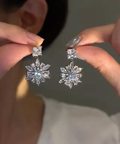 Original Design Silk Alloy Zircon Floral Drop Earrings Original Design Silk Alloy Zircon Floral Drop Earrings