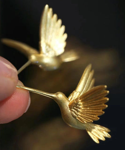 Pendientes de botón de pájaro volador con sobredorado de plata esterlina y oro de moda  Pendientes de botón de pájaro volador con sobredorado de plata esterlina y oro de moda