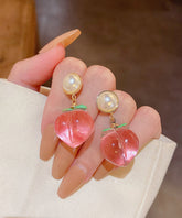Cute Red Alloy Acrylic Pearl Peach Drop Earrings