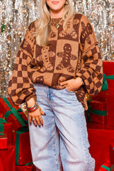 Suéteres de cuello redondo con contraste de patchwork a cuadros