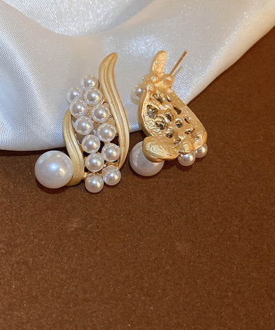 Pendientes de aro con perlas de aleación de plata de ley y oro de moda  Pendientes de aro con perlas de aleación de plata de ley y oro de moda