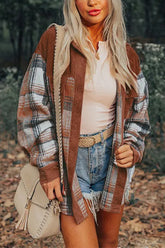 Meridress – Geknöpfte Cord-Shacket mit Spleiß und Karomuster