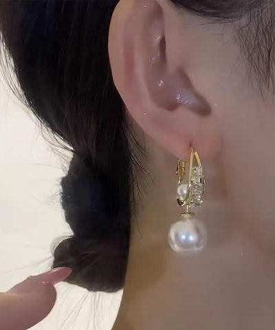 Novelty Gold Copper Overgild Pearl Zircon Drop Earrings Novelty Gold Copper Overgild Pearl Zircon Drop Earrings