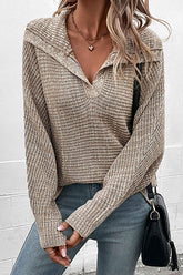 Suéter informal de manga larga con solapa en color liso