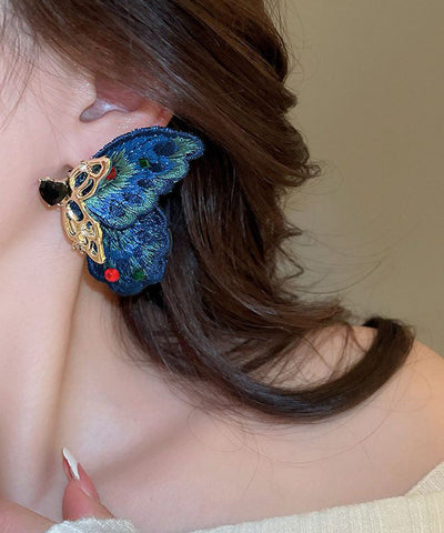 Retro Blau Legierung Zirkon Gewebt Asymmetrische Schmetterling Creolen  Retro Blau Legierung Zirkon Gewebt Asymmetrische Schmetterling Creolen