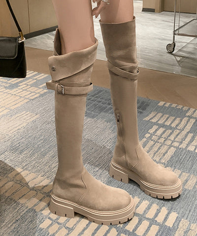 Beige Boots Platform Suede Fine Stylish Splicing Beige Boots Platform Suede Fine Stylish Splicing