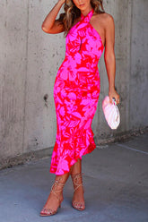 Meridress – Rückenfreies, gekreuztes Neckholder-Kleid mit unregelmäßigem Rüschenmuster