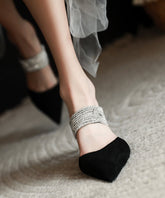 Edle Sandalen mit Zirkonia-Spleißen und Stilettoabsatz aus schwarzem Wildleder