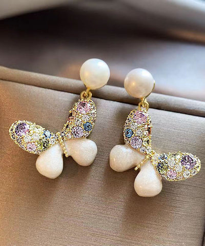 New Rainbow Alloy Zircon Pearl Butterfly Stud Earrings New Rainbow Alloy Zircon Pearl Butterfly Stud Earrings
