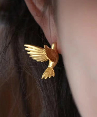 Pendientes de botón de pájaro volador con sobredorado de plata esterlina y oro de moda  Pendientes de botón de pájaro volador con sobredorado de plata esterlina y oro de moda