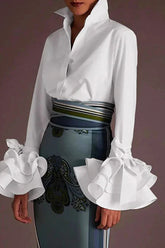 Lässige, einfarbige Blusen mit Hemdkragen und Knöpfen (3 Farben)