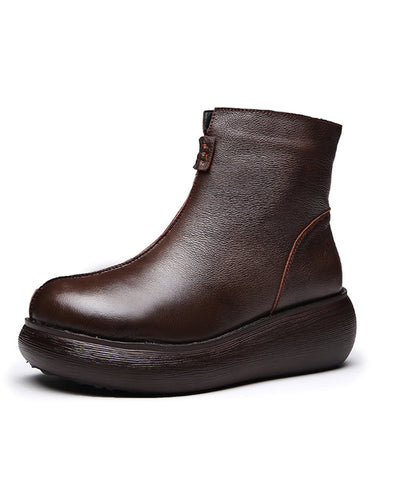 Chocolate Cowhide Leather Splicing Retro Ankle Boots Chocolate Cowhide Leather Splicing Retro Ankle Boots