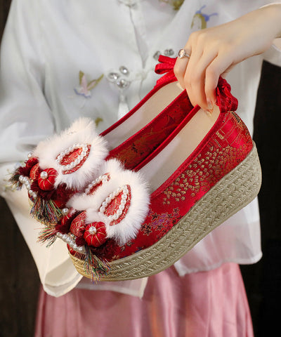 Vintage Red Nail Bead Platform Embroidery Shoes Vintage Red Nail Bead Platform Embroidery Shoes