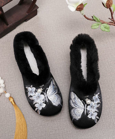 Chinese Style Red Fuzzy Wool Lined Embroidery Flats Shoes Chinese Style Red Fuzzy Wool Lined Embroidery Flats Shoes