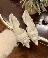 Beige Französisch Zirkon Spleißen Flache Füße Schuhe Spitz