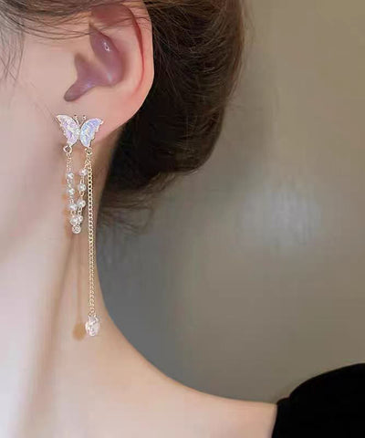 Regular Gold Sterling Silver Overgild Butterfly Pearl Tassel Drop Earrings Regular Gold Sterling Silver Overgild Butterfly Pearl Tassel Drop Earrings