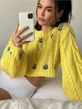 Lantern Sleeve Knitted Crew Neck Pullover Sweater Top