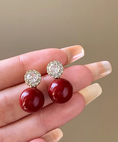 Original Red Copper Alloy Zircon Pearl Stud Earrings Original Red Copper Alloy Zircon Pearl Stud Earrings