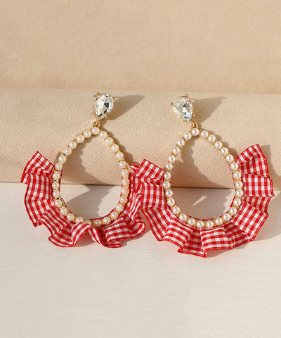 New Red Sterling Silver Overgild Crystal Pearl Water Drop Drop Earrings New Red Sterling Silver Overgild Crystal Pearl Water Drop Drop Earrings