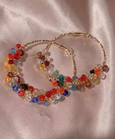 Oversize Gold Copper Overgild Crystal Hoop Earrings Oversize Gold Copper Overgild Crystal Hoop Earrings