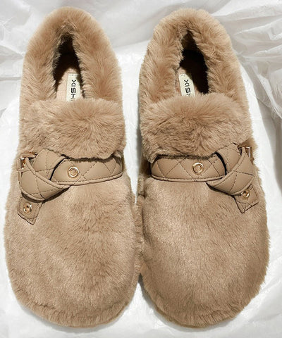 Black Fuzzy Wool Lined Platform Stylish Splicing Flat Shoes Black Fuzzy Wool Lined Platform Stylish Splicing Flat Shoes