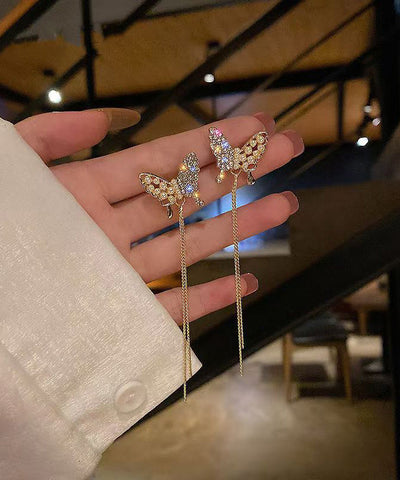 Modern Gold Sterling Silver Overgild Zircon Butterfly Tassel Drop Earrings Modern Gold Sterling Silver Overgild Zircon Butterfly Tassel Drop Earrings