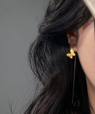 Skinny Gold Sterling Silver Overgild Butterfly Tassel Drop Earrings Skinny Gold Sterling Silver Overgild Butterfly Tassel Drop Earrings