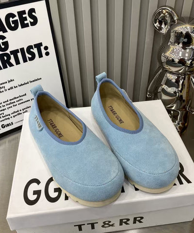 Zapatos planos cómodos de empalme para mujer de ante amarillo  Zapatos planos cómodos de empalme para mujer de ante amarillo