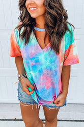 Meridress V Neck Cut Out Tie Dye T-shirt