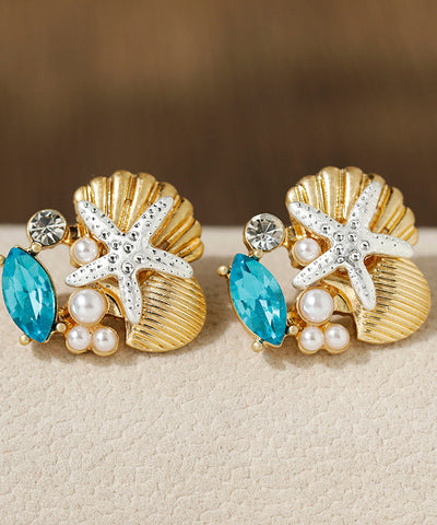 Original Design Gold Sterling Silver Overgild Gem Stone Glass Pearl Shell Starfish Stud Earrings Original Design Gold Sterling Silver Overgild Gem Stone Glass Pearl Shell Starfish Stud Earrings