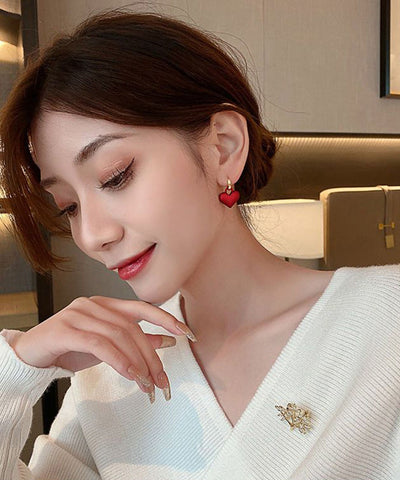 Original Design Red Sterling Silver Alloy Dull Polish Love Hoop Earrings Original Design Red Sterling Silver Alloy Dull Polish Love Hoop Earrings