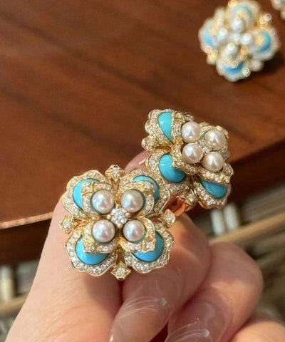 Oversize Colorblock Alloy Pearl Zircon Turquoise Stud Earrings Oversize Colorblock Alloy Pearl Zircon Turquoise Stud Earrings